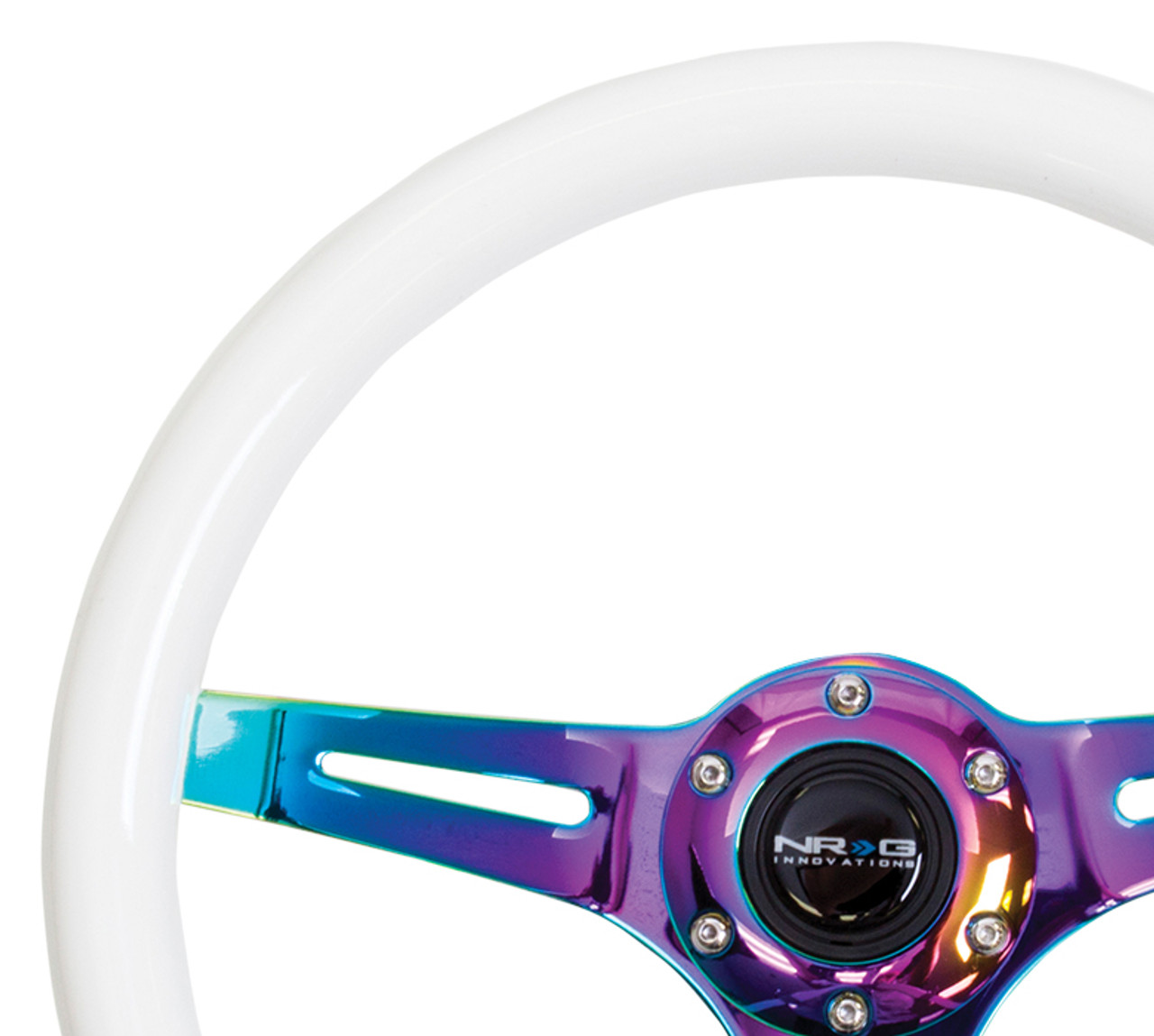 NRG Classic Wood Grain Steering Wheel (350mm) Glow-N-The-Dark Green Grip w/Neochrome 3-Spoke Center