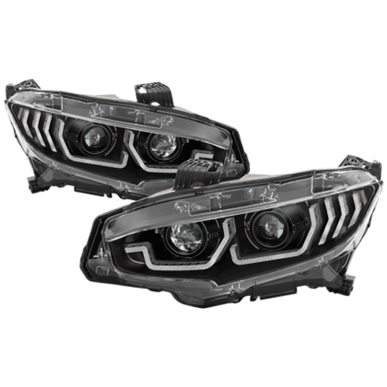 Spyder 16-18 Honda Civic 4Dr w/LED Seq Turn Sig Lights Proj Headlight - Black