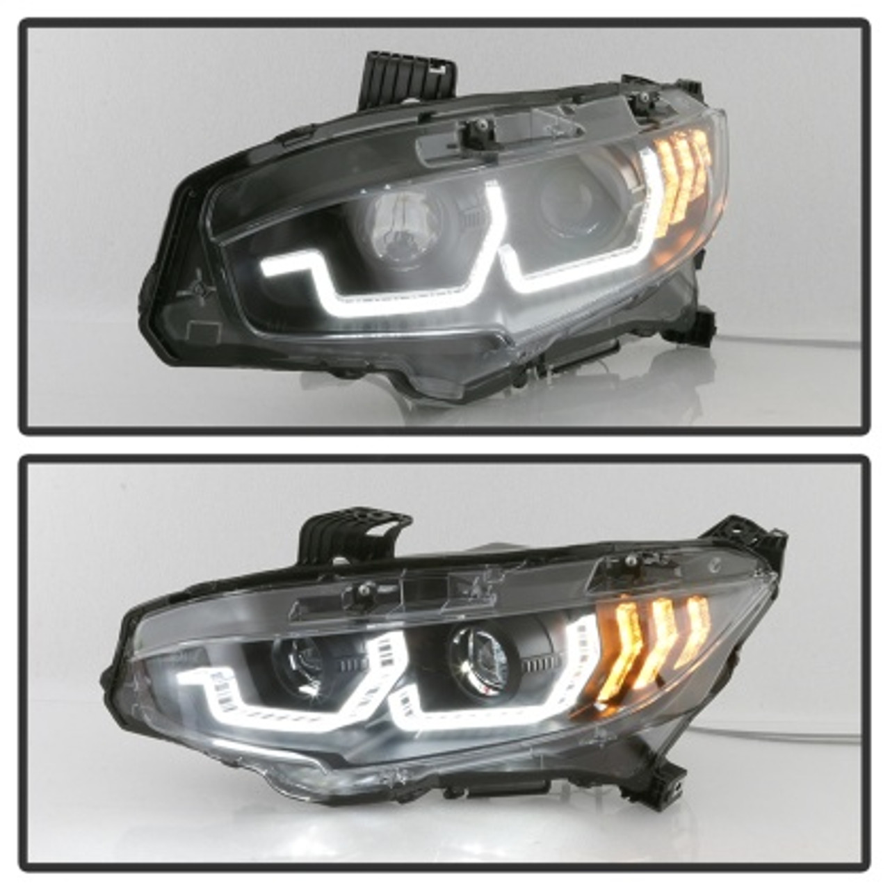 Spyder 16-18 Honda Civic 4Dr w/LED Seq Turn Sig Lights Proj Headlight - Black