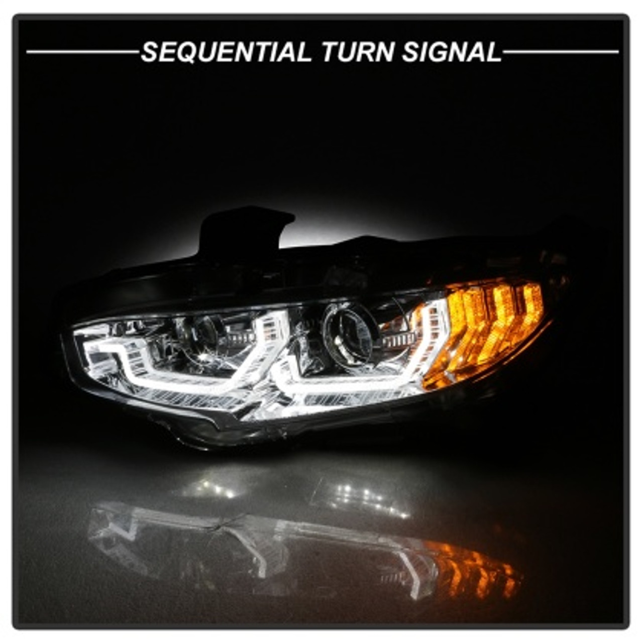 Spyder 16-18 Honda Civic 4Dr w/LED Seq Turn Sig Lights Proj Headlight - Chrome