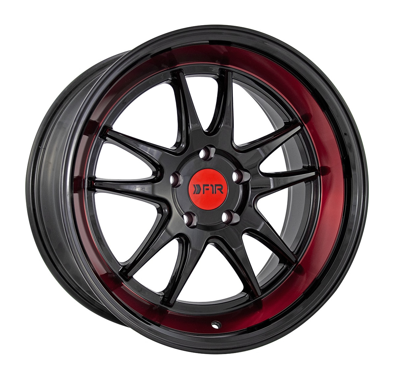 F1R F102 18x8.5 +38 Gloss Black with a Red Lip