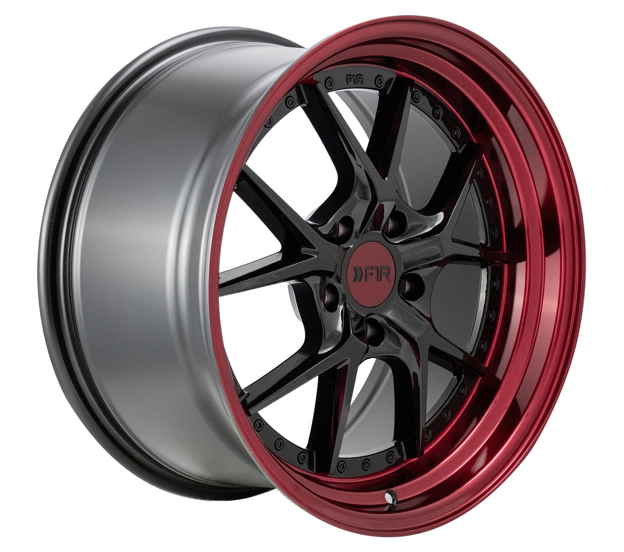 F1R F105 18x8.5 +38 Gloss Black with a Red Lip