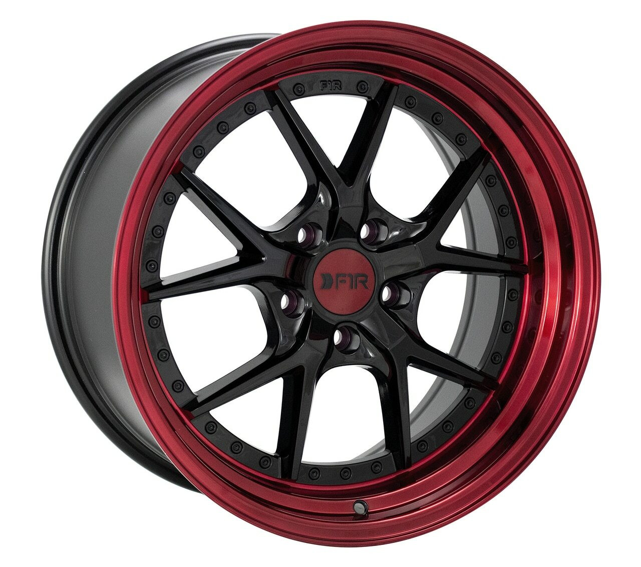 F1R F105 18x9.5 +25 Gloss Black with a Red Lip