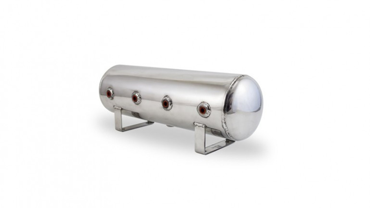 AIR TANK; 2.5 GALLON; POLISHED ALUMINUM; (4) 1/4 IN. FACE PORTS; 1/4 IN. DRAIN PORT