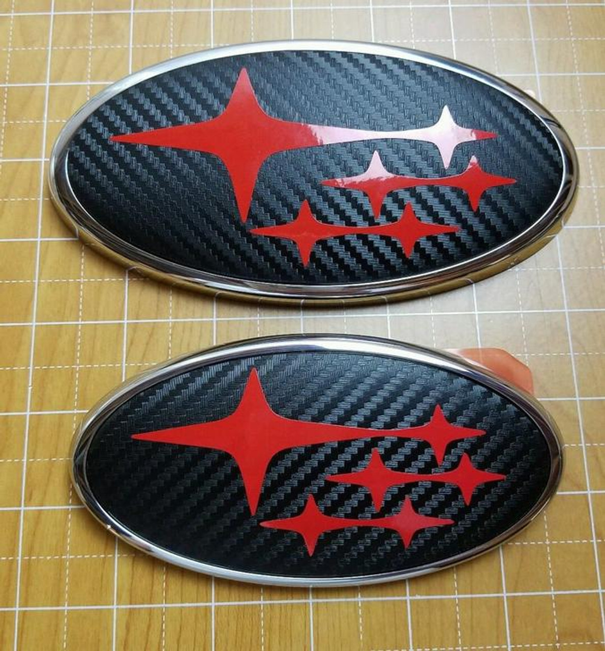 Sticker Fab Front and Rear Emblem Overlays - 2015+ WRX 2015+ STI-3D Carbon Black-Red