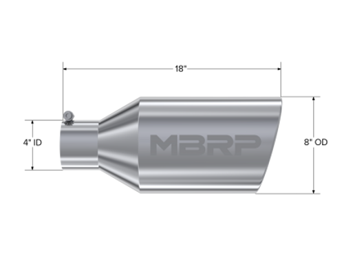 MBRP Universal Tip 8in O.D. Rolled End 4in inlet 18in length T304