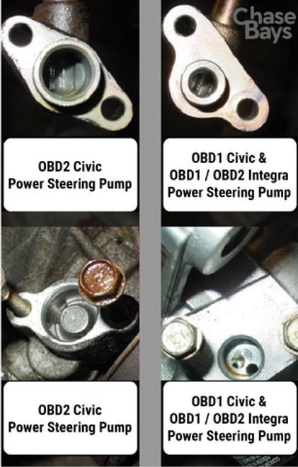 Chase Bays High Pressure Power Steering Hose - 92-00 Civic | 94-01 Integra with B | D series - If you're curious as to what pump you have, see the diagram for reference: