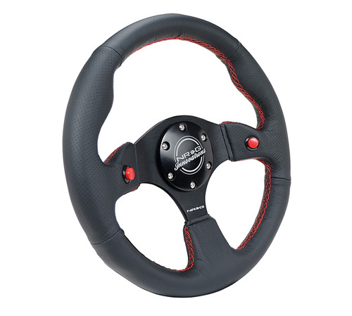 NRG Reinforced Steering Wheel (320mm) Blk Leather w/Dual Buttons