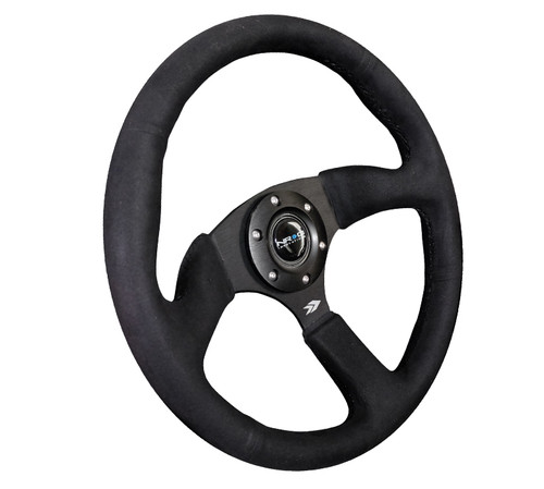 NRG Reinforced Steering Wheel (350mm / 2.5in. Deep)Blk Alcantara Comfort Grip w/4mm Matte Blk Spokes