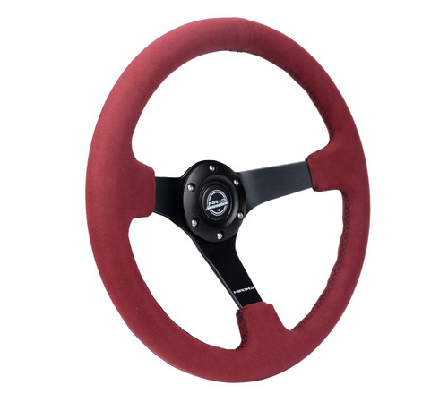 NRG Reinforced Steering Wheel (350mm/ 3in. Deep) Black Spoke/ Burgundy Alcantara w/ Black Stitch