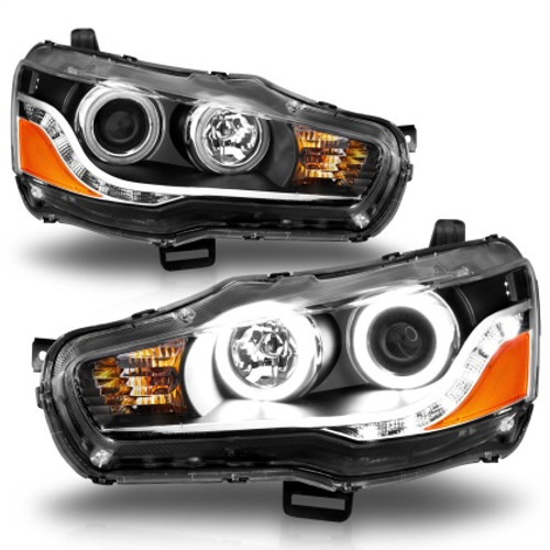 ANZO Mitsubishi Lancer Projector Headlights w/ Halo Black (CCFL)