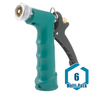 This is a multi-pack of 6 items that includes the original insulated pistol grip nozzle, designed for spraying hot or cold water with air between the grip and nozzle. It features a solid brass stem with a permanent adjusting nut and a self-adjusting duck packing to ensure a lifetime leak-proof seal. Additionally, it comes with a rubber head guard to protect the front threads.<br/><br/>
