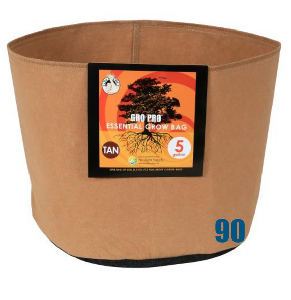 Gro Pro Essential Round Fabric Pot - Tan 5 Gallon: 90 pack