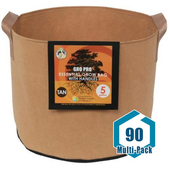 Gro Pro Essential Round Fabric Pot w/ Handles 5 Gallon - Tan: 90 pack
