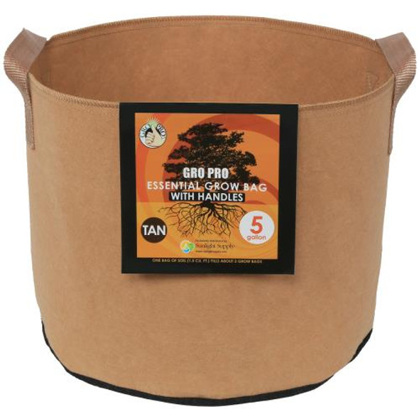 Gro Pro Essential Round Fabric Pot w/ Handles 5 Gallon - Tan