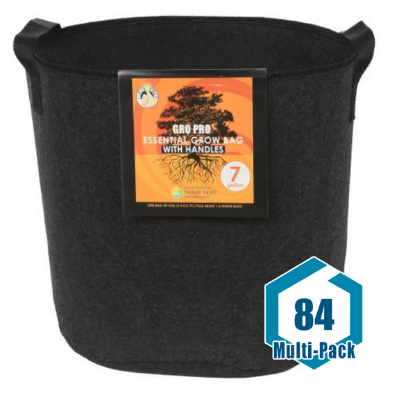 Gro Pro Essential Round Fabric Pot w/ Handles 7 Gallon - Black: 84 pack