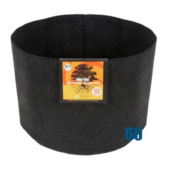 Gro Pro Essential Round Fabric Pot - Black 10 Gallon: 60 pack