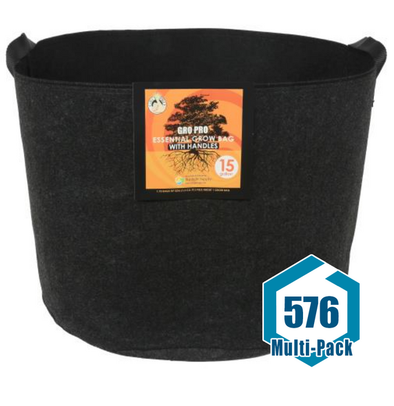 Gro Pro Essential Round Fabric Pot w/ Handles 15 Gallon - Black: 576 pack