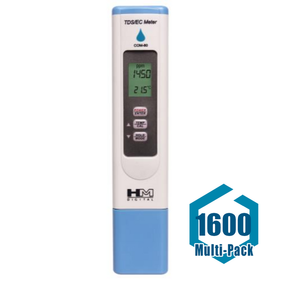 HM Digital Water Resistant Ec/TDS Meter w/ Temperature in C/F Hydrotester (Model COM-80): 1600 pack