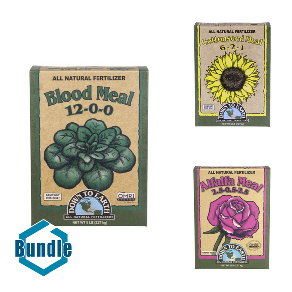 Down To Earth Blood Meal - 5 lb bundled with Down To Earth Cottonseed Meal - 5 lb bundled with Down To Earth Alfalfa Meal - 5 lb