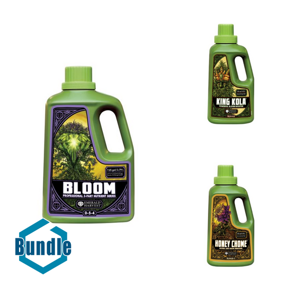 Emerald Harvest Bloom Gallon/3.8 Liter bundled with Emerald Harvest King Kola Quart/0.95 Liter  (FL, NM, PA Label) bundled with Emerald Harvest Honey Chome Quart/0.95 Liter