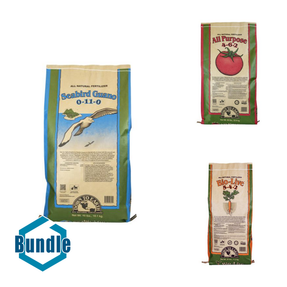 Down To Earth High Phosphorus Seabird Guano - 40 lb bundled with Down To Earth All Purpose Mix - 50 lb bundled with Down To Earth Bio-Live - 25 lb