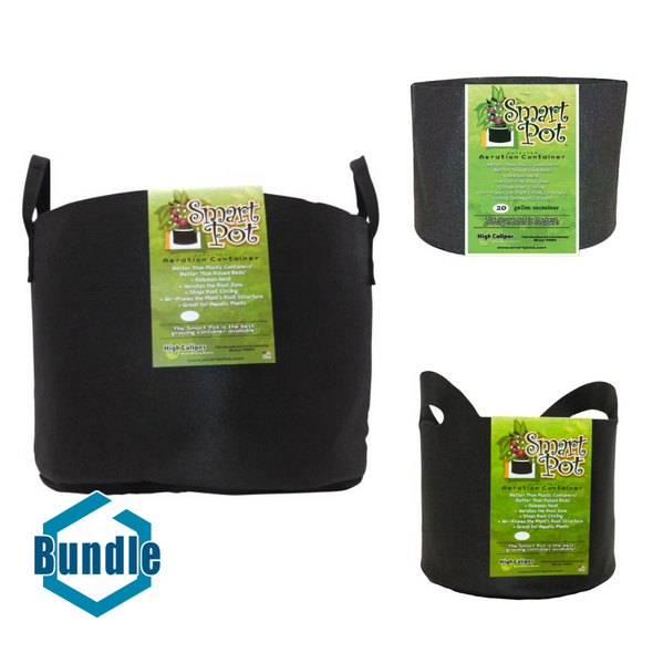 Smart Pot Black 15 Gallon w/ handles bundled with Smart Pot Black 20 Gallon bundled with Smart Pot Black 10 Gallon w/ handles