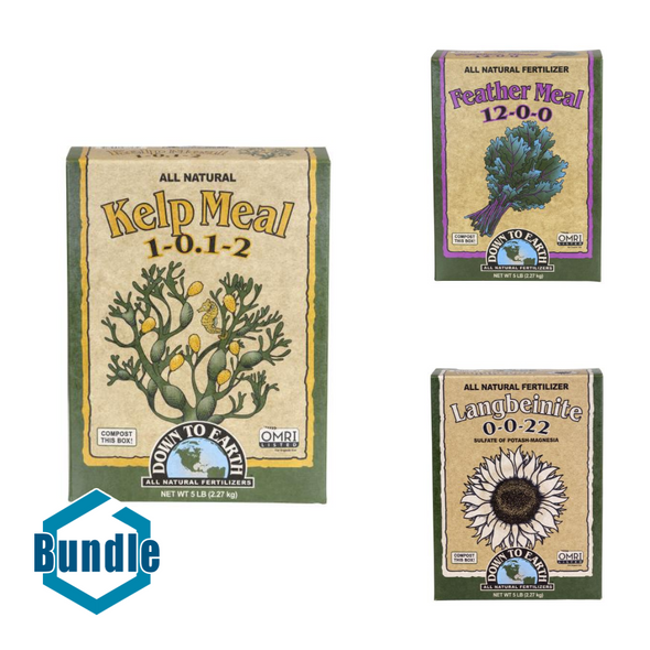 Down To Earth Kelp Meal - 5 lb bundled with Down To Earth Feather Meal - 5 lb bundled with Down To Earth Langbeinite (Sul-Po-Mag) - 5 lb