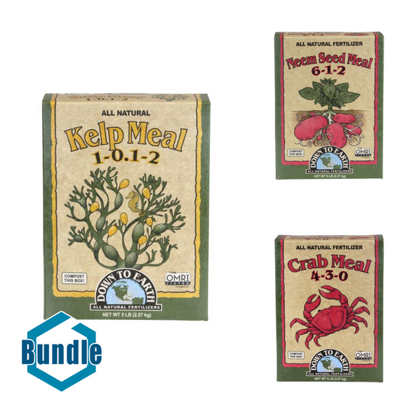 Down To Earth Kelp Meal - 5 lb bundled with Down To Earth Neem Seed Meal - 5 lb bundled with Down To Earth Crab Meal - 5 lb