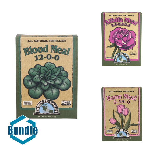 Down To Earth Blood Meal - 5 lb bundled with Down To Earth Alfalfa Meal - 5 lb bundled with Down To Earth Bone Meal - 5 lb