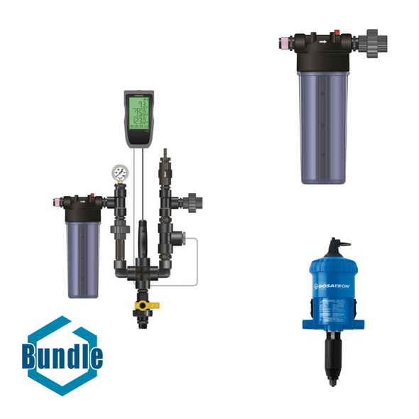 Dosatron Nutrient Delivery System - EC (PPM) / pH / Temp Guardian Connect Monitor Kit bundled with Dosatron Nutrient Delivery System - Mixing Chamber Kit bundled with Dosatron Water Powered Doser 11 GPM 1:500 to 1:50