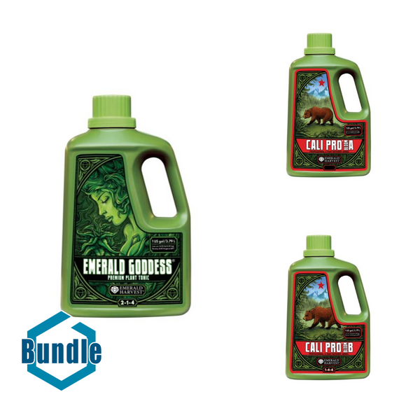 Emerald Harvest Emerald Goddess Gallon/3.8 Liter bundled with Emerald Harvest Cali Pro Bloom A Gallon/3.8 Liter bundled with Emerald Harvest Cali Pro Bloom B Gallon/3.8 Liter