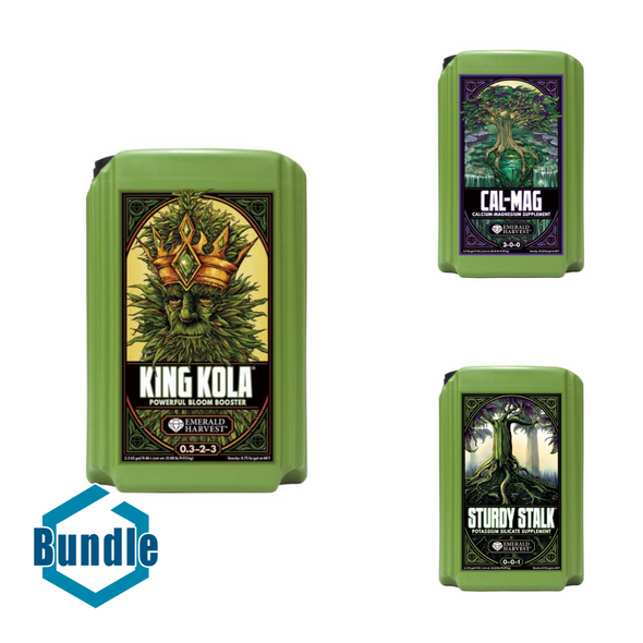 Emerald Harvest King Kola 2.5 Gal/9.46 L bundled with Emerald Harvest Cal-Mag 2.5 Gal/9.46 L bundled with Emerald Harvest Sturdy Stalk 2.5 Gal/9.46 L