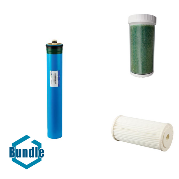 Hydro-Logic Evolution RO1000 Membrane bundled with Hydro-Logic Cartridge DI (Big) Color Changing Translucent Housing bundled with Hydro-Logic Pre-Evolution Sediment Filter Pleated/Cleanable