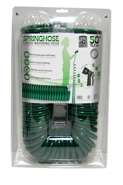 Plastair SpringHose Coiled Watering Hose with Nozzle - 50 ft - N/A