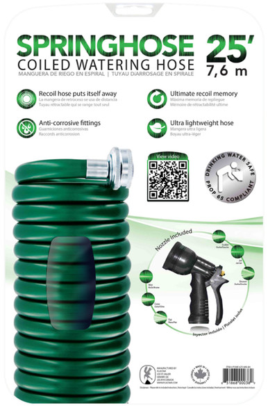 Plastair SpringHose Coiled Watering Hose with Nozzle - 25 ft - N/A - N/A - N/A - N/A