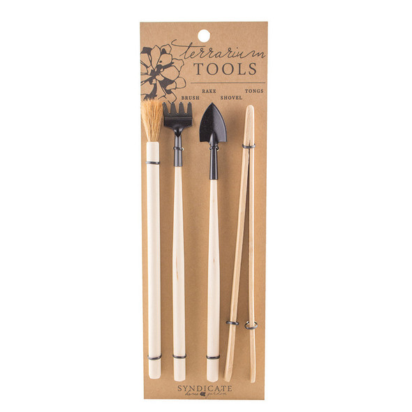Syndicate Terrarium Tool Kit Rake Shovel Brush Tweezers Brown