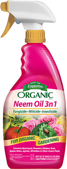 Espoma Organic Neem Oil 3-in-1 Fungicide Miticide Insecticide Ready to Spray 24 fl oz