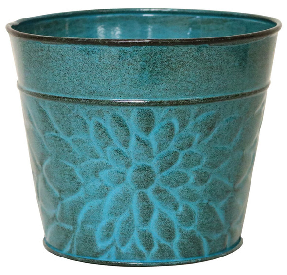 Robert Allen Laurel Galvanized Round Planter Lagoon 4 in