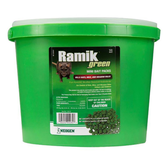 Ramik Green Mini Bait Packs Kills Rats Mice & Voles Rodenticide 45Pk 1.5 oz