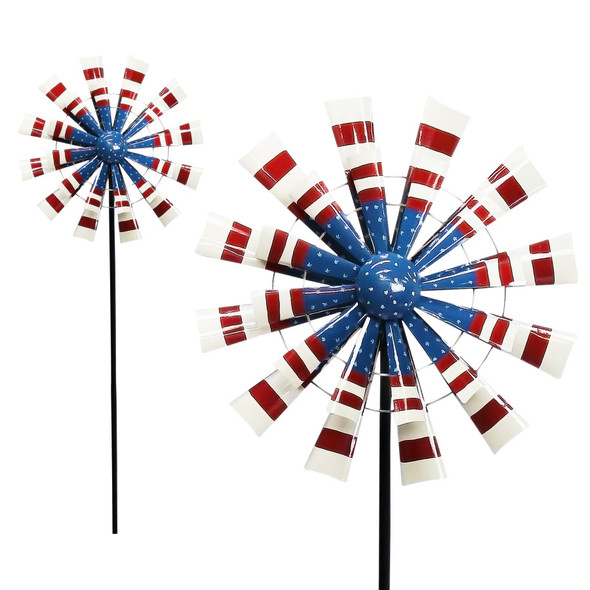 Alpine Patriotic Metal Dual Kinetic Wind Spinner Garden Stake