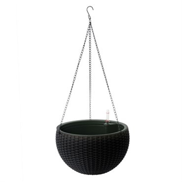 Algreen Products Modena Hanging Wicker Planter Rattan Black - 11in Diam x 7.0in H