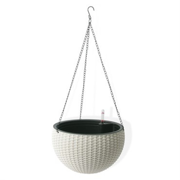 Algreen Products Modena Hanging Wicker Planter Rattan White - 11in Diam x 7.0in H