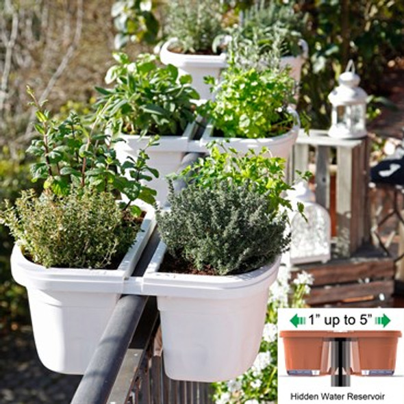 Apollo Double Sided Adjustable Railing Planter White - 16in L x 8in W x 7.4in H (x2)