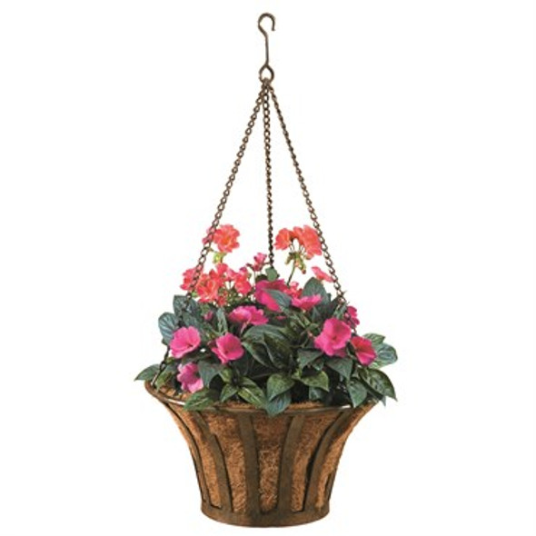 Deer Park Ironworks Solera Hanging Basket with Coco Liner Natural Patina - 15in Diam x 9in H