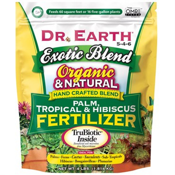 Dr. Earth Exotic Blend Palm, Tropical & Hibiscus Fertilizer 4-4-6 4lb Poly Bag