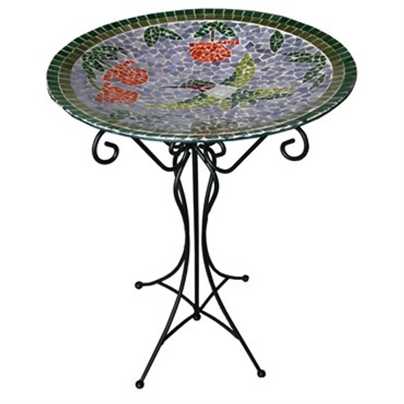 Gardener Select Mosaic Glass Bird Bath Hummingbird Design