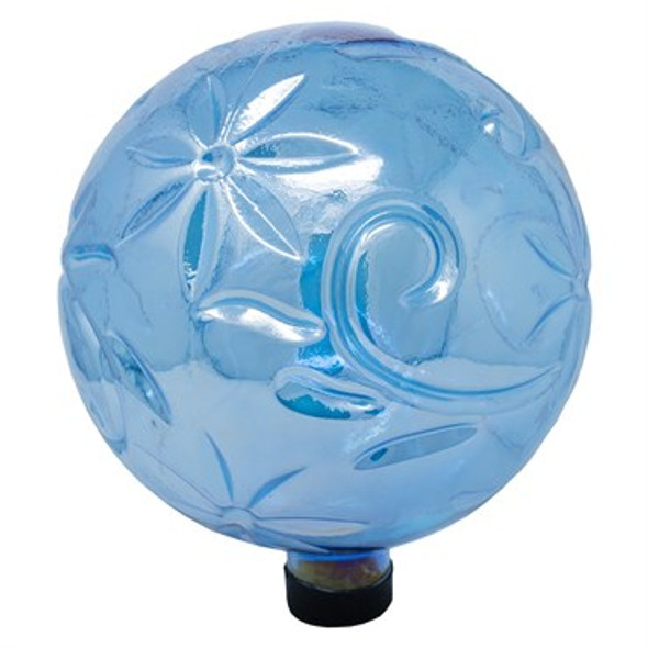 Gardener Select Glass Gazing Globe Blue with Flowers - 10in