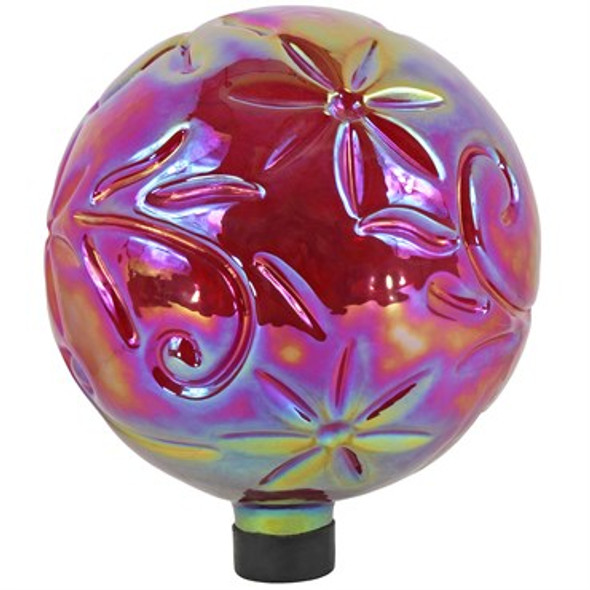 Gardener Select Glass Gazing Globe Red with Flowers - 10in