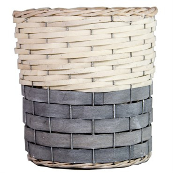 Gardener Select Wood Woven Basket Planters Round - Gray & White / 3pc Set: Large (8.3in L x 7.1in W x 8.7in H), Medium (7.6in L x 6.8in W x 7.9in H), Small (6.9in L x 5.7in W x 7.1in H)